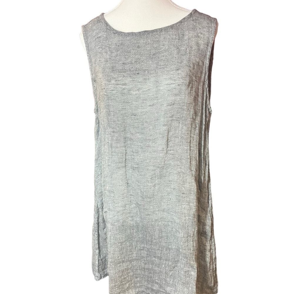 Flax mini dress Lithuanian linen minimalist grey neutral wardrobe staple - Picture 1 of 5